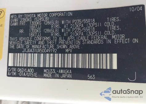 2005 Lexus Rx 330 from USA, damaged, VIN JTJGA31UX50049192